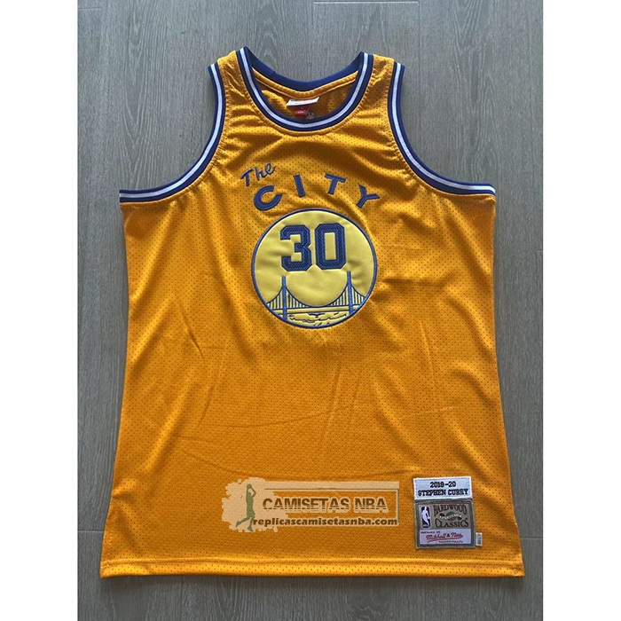 Camiseta Golden State Warriors Stephen Curry NO 30 Mitchell & Ness 2019-20 Amarillo